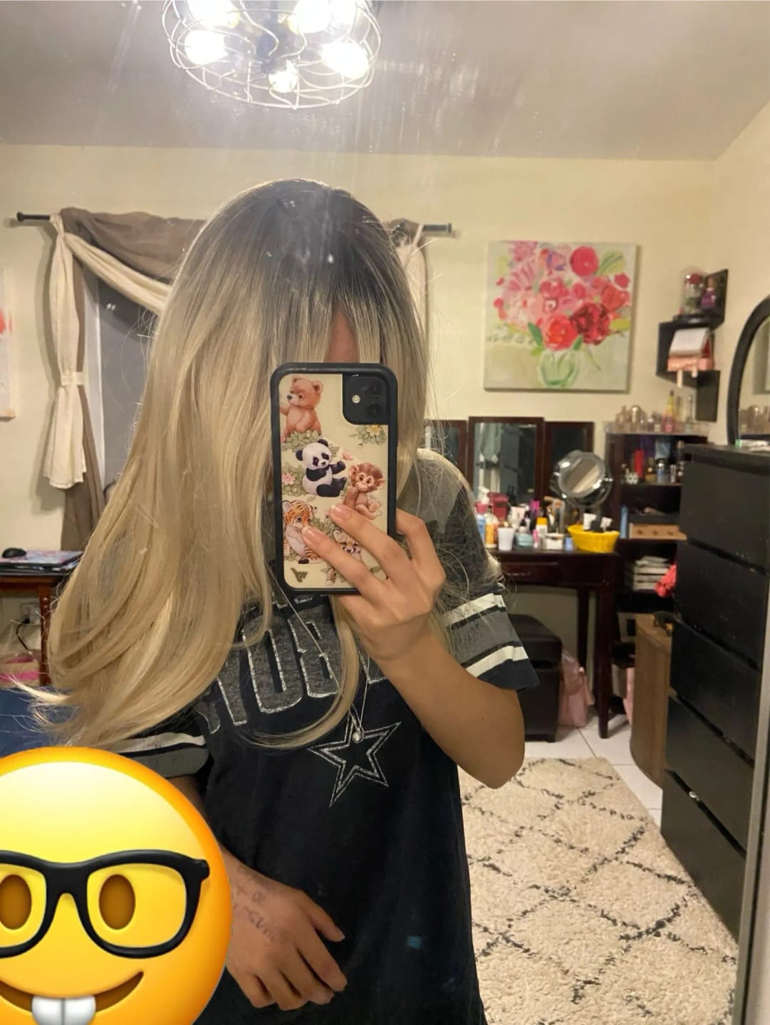 Customer photo review of High Temperature Fiber Wig Ombre Brown-Blonde Long Straight Bangs — Ombre Brown-Blonde | KIMLUD