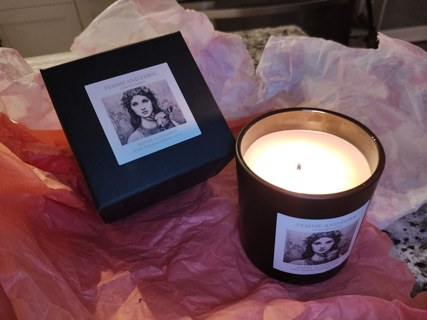 Customer photo review of Santal & Coconut non-toxic candle by Femme & Fawn