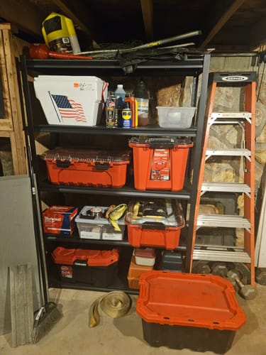 Customer photo review of REIBII  Large Garage Shelving, 5 Tier Industrial Shelving, Steel Storage Shelves Metal Shelving, Heavy Duty Shelving For Warehouse, Basement