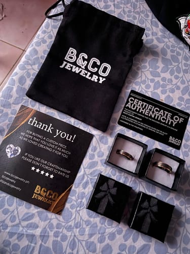 Customer photo review of Ithaki Code Black Wedding Rings