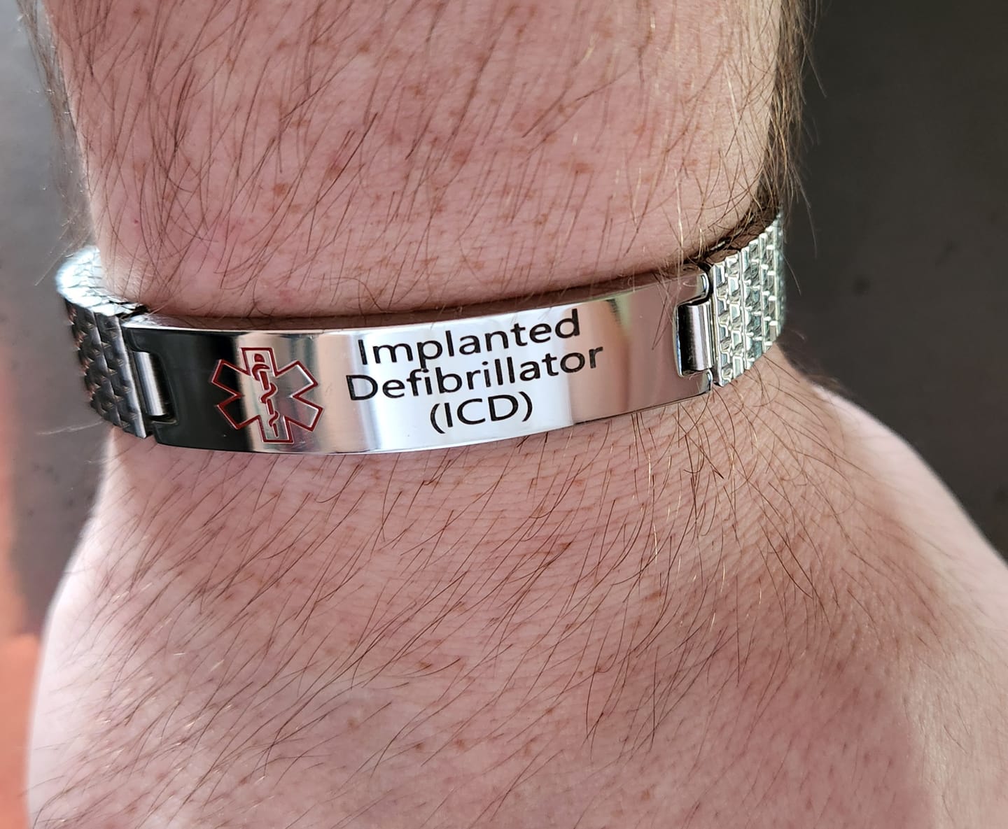 Customer photo review of Stainless Steel Medical Alert ID Stretchable Bracelet