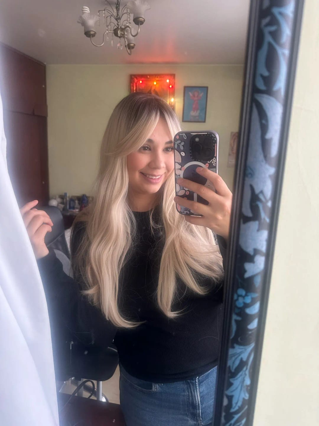 Customer photo review of High Temperature Fiber Wig Ombre Brown-Blonde Long Straight Bangs — Ombre Brown-Blonde | KIMLUD