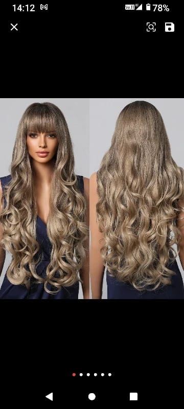 Customer photo review of Synthetic Wig Long Loose Wave With Bangs — Brown-Blonde Ombre | KIMLUD