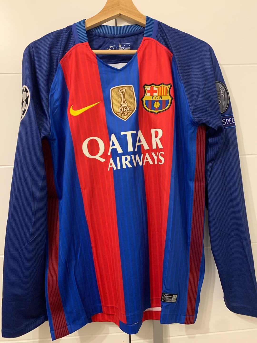 Customer photo review of Lionel Messi Barcelona 2016 Special Edition Jersey with World Championship Patch Soccer Jersey