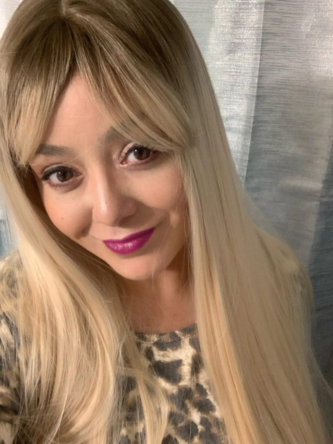 Customer photo review of Synthetic Wig Long Straight With Bangs — Pink White | KIMLUD