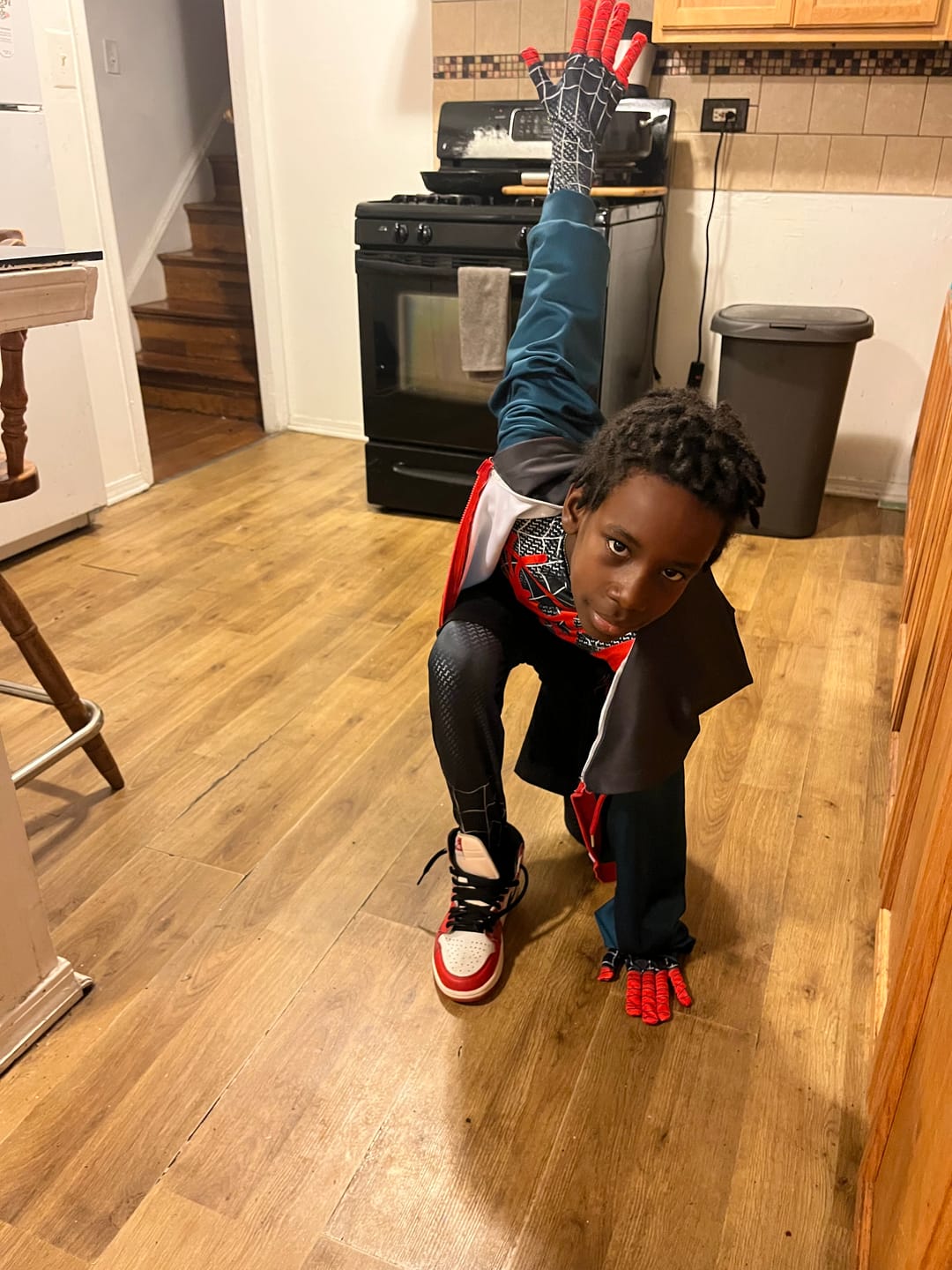 Customer photo review of Miles Morales Suit Spider Man Costume for Boys and Adult Men.