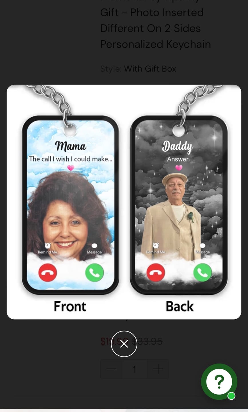 Customer photo review of The Call I Wish Memorial Sympathy Gift - Photo Inserted Different On 2 Sides Personalized Keychain