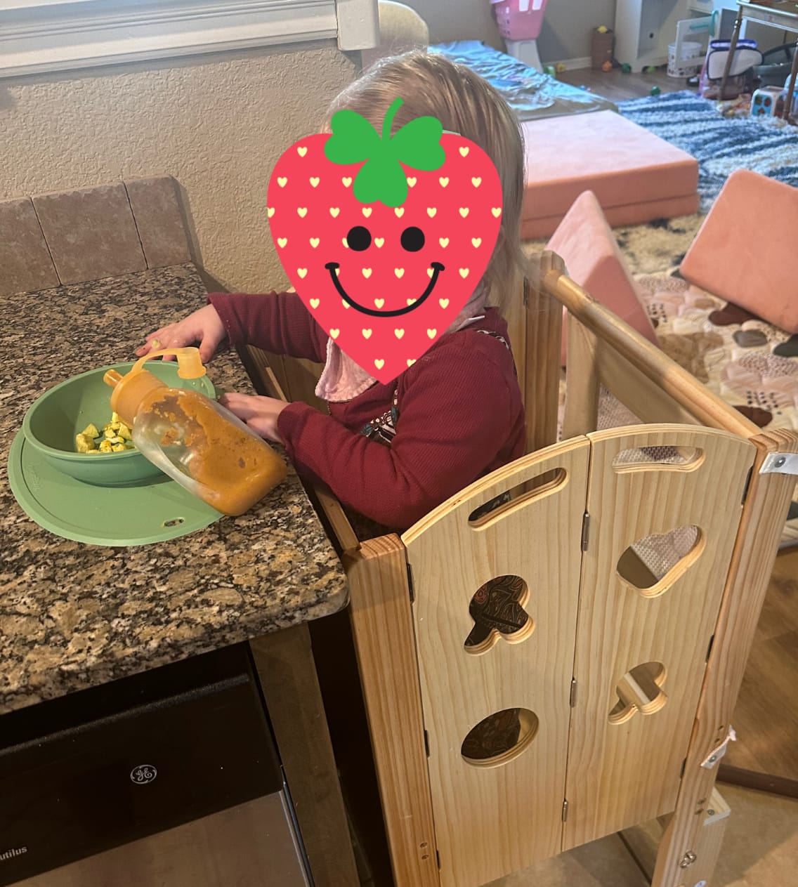 Customer photo review of Laurel 4-in-1 Foldable Kitchen Tower, Step Stool, Slide & Chalkboard for Toddlers