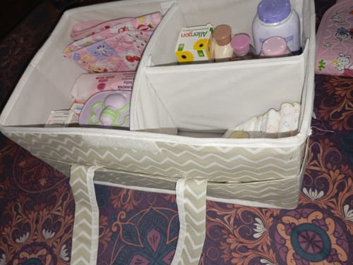 Customer photo review of Qoolish Diaper storage caddy Organizers with Lid! (Available in 4 colors)