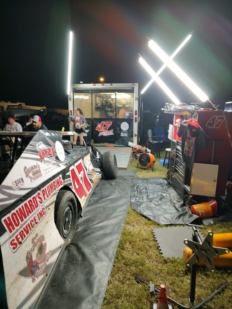 Customer photo review of Racing Trailer Pit Light – Dual 5 Foot Pole 20,000 Lumens