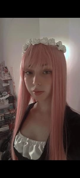 Customer photo review of Synthetic Wig Long Straight With Bangs — Pink White | KIMLUD