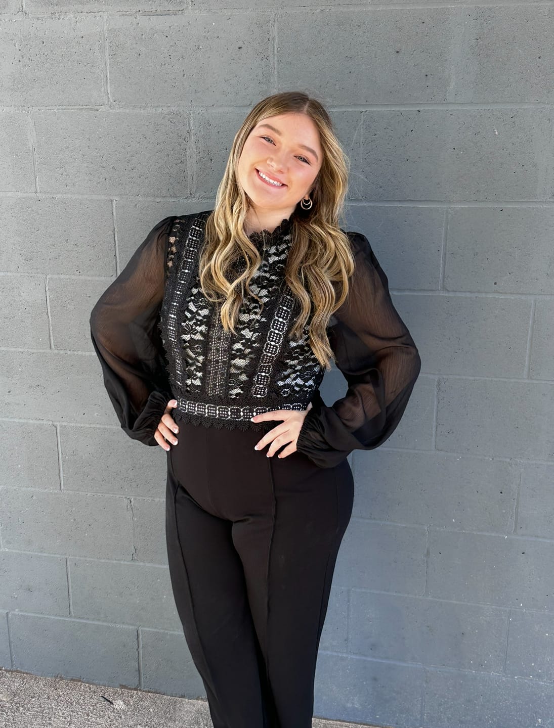 Customer photo review of Nerine Crochet Lace Mesh Jumpsuit - Black