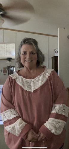 Customer photo review of Marsala Long Sleeve Top With Lace Yoke & Sleeve Detail