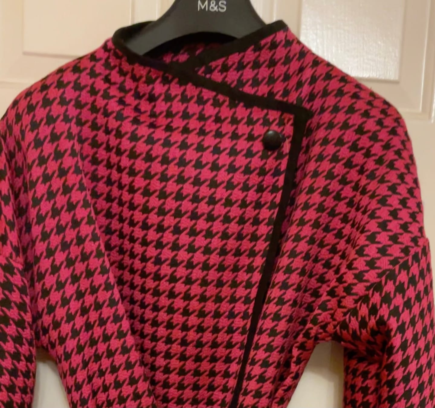 Customer photo review of Hot Pink and Black Houndstooth Coating Fabric