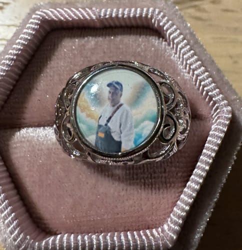 Customer photo review of Personalized Round Memorial Photo Wings Ring