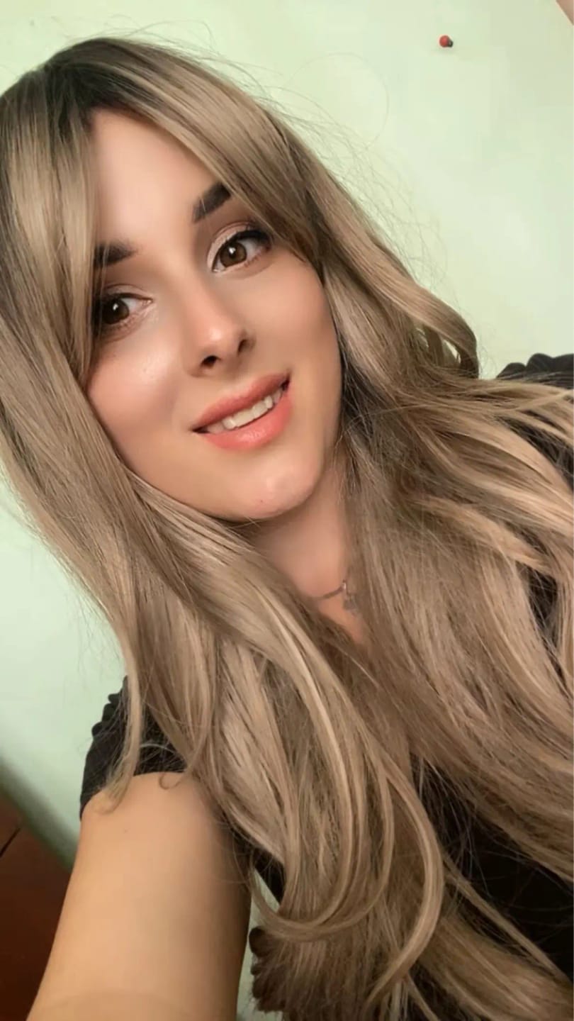 Customer photo review of High Temperature Fiber Wig Ombre Brown-Blonde Long Straight Bangs — Ombre Brown-Blonde | KIMLUD