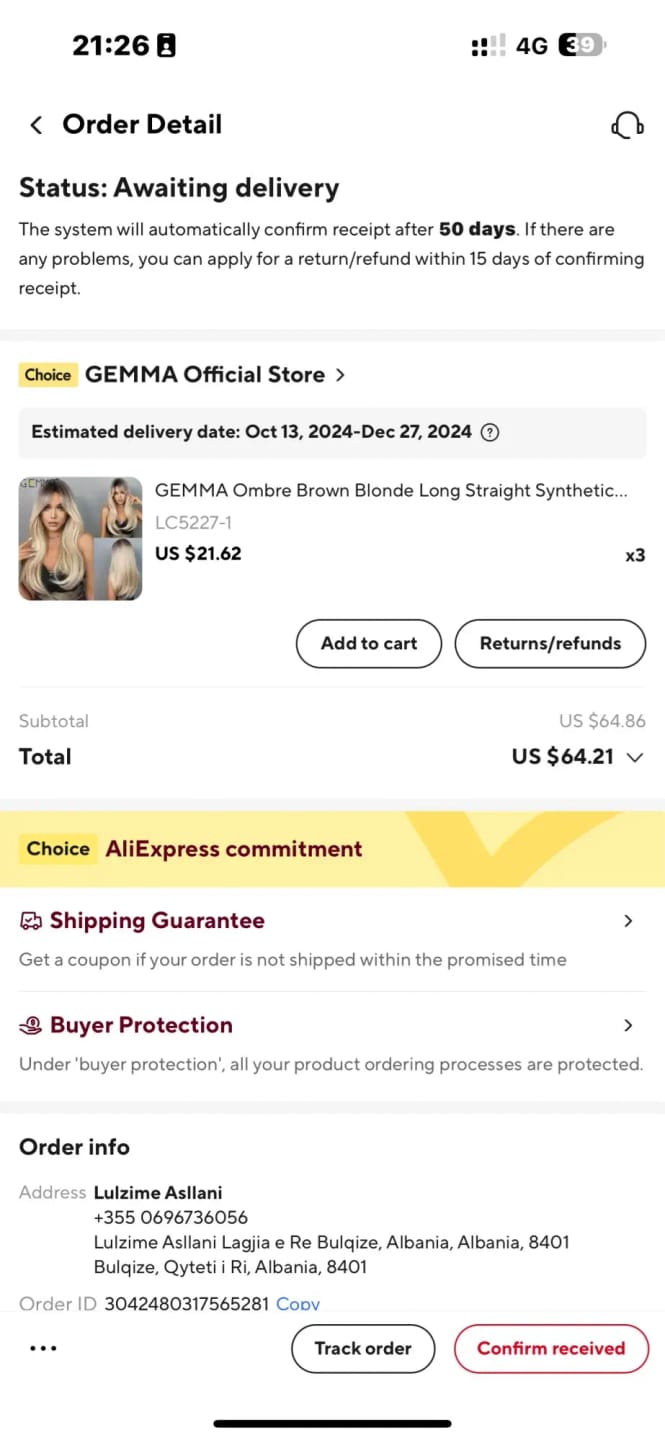 Customer photo review of High Temperature Fiber Wig Ombre Brown-Blonde Long Straight Bangs — Ombre Brown-Blonde | KIMLUD