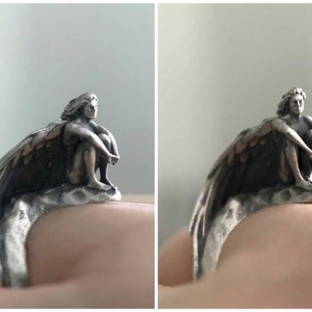 Customer photo review of Winged Solitude Ring