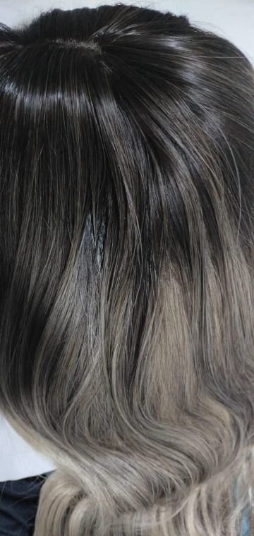 Customer photo review of Synthetic Wig Long Loose Wave With Bangs — Brown-Blonde Ombre | KIMLUD