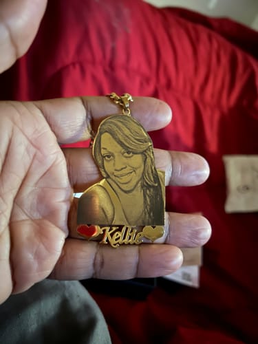 Customer photo review of Custom Photo Engraved Pendant Necklace