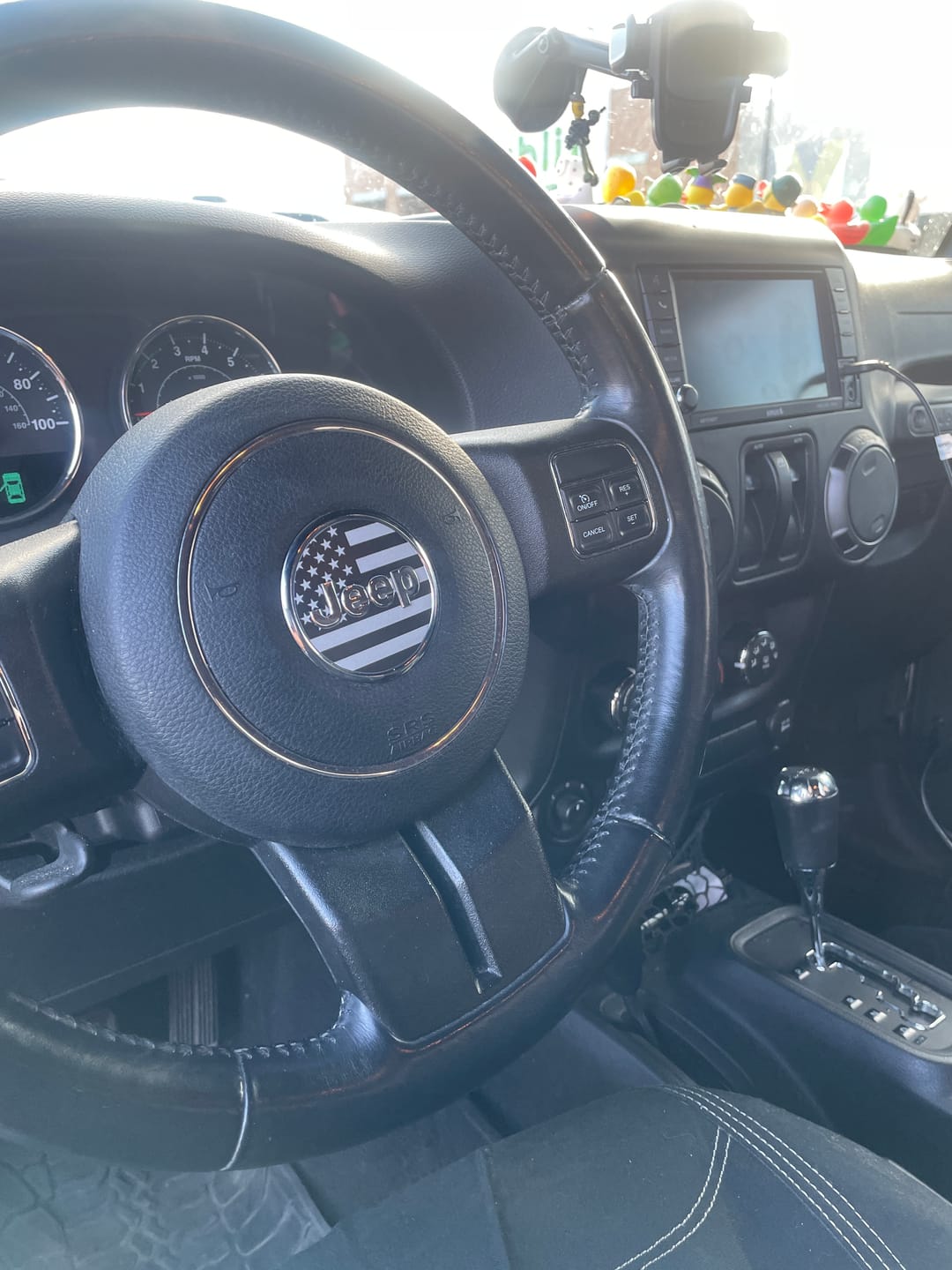 Customer photo review of American Flag Steering Wheel Decal for Jeep