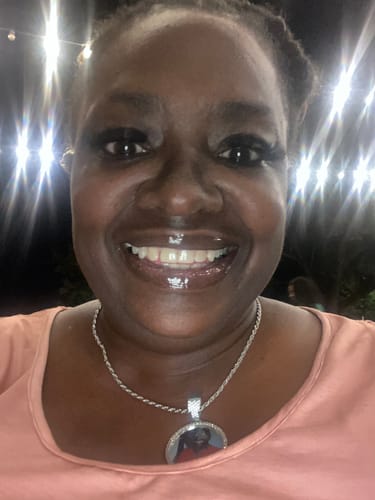 Customer photo review of Diamond Studded Angel Wing Photo Necklace