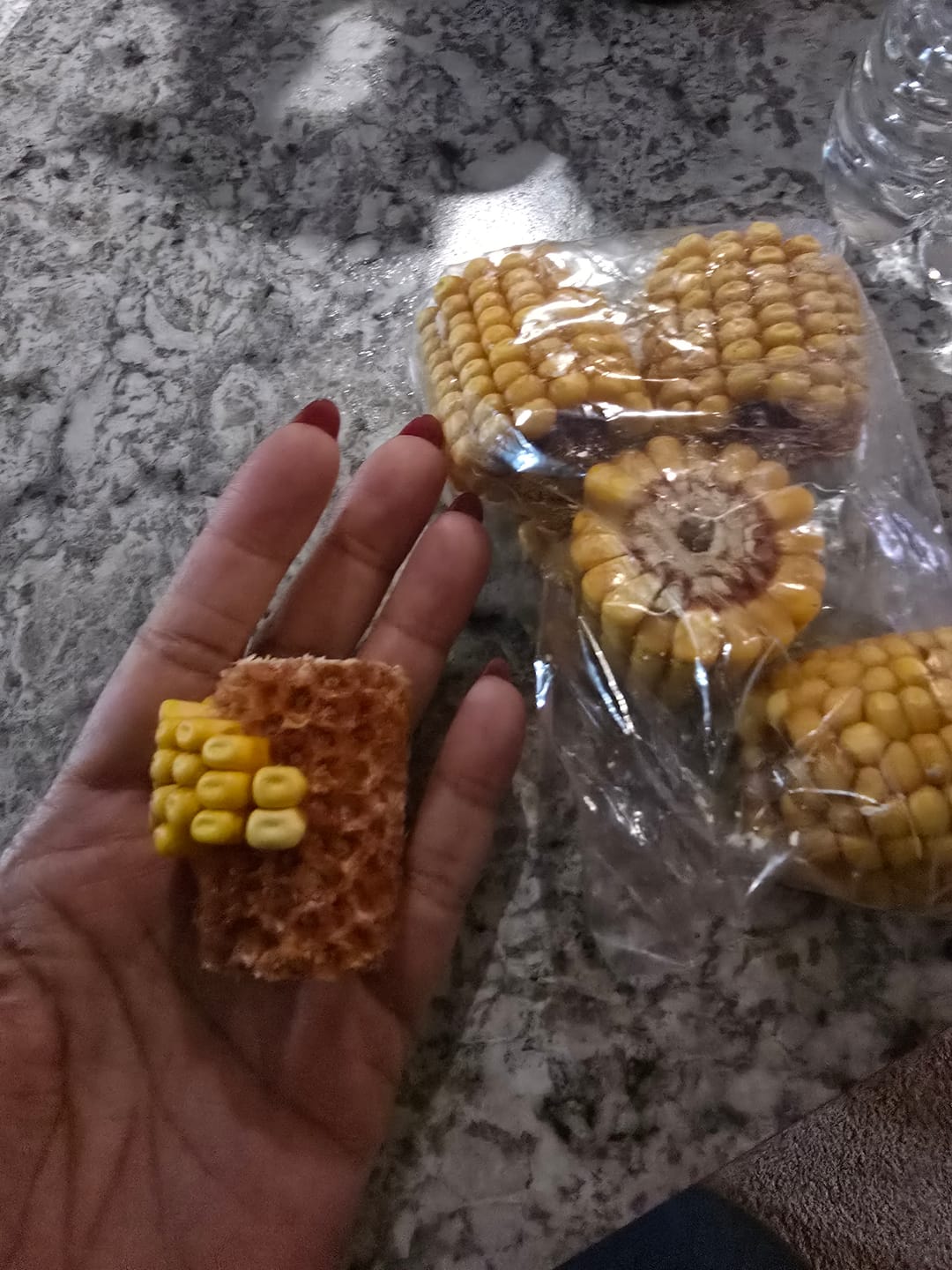 Customer photo review of Drilled Corn Chunks - 5 Pack