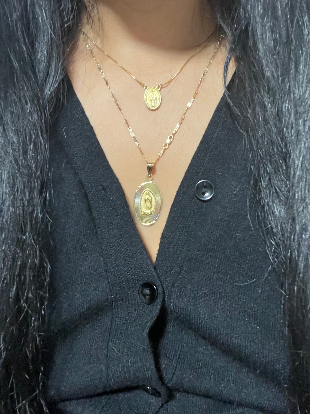 Customer photo review of Miraculous Medal x Our Lady of Sorrow Gold Filled Dainty Chain Necklace