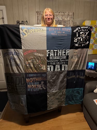 T-shirt quilt with parenting, fatherhood themes by Kelly from NY