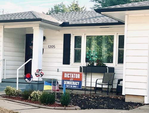 Customer photo review of Dictator or Democracy Yard Sign