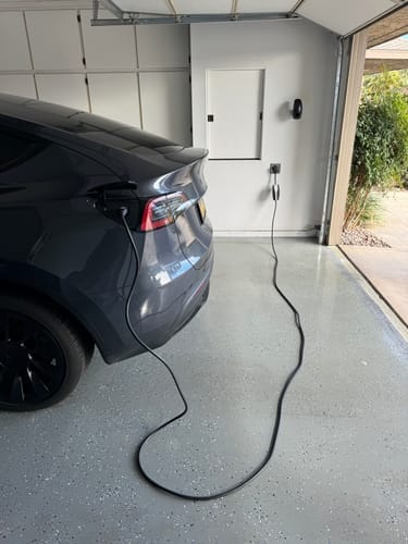 Customer photo review of Tesla Mobile Charger -Tesla Gen 2 Mobile Connector EV Charger UMC charging with 220-Volt and 110-Volt adapters.