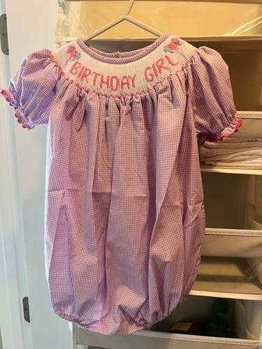Customer photo review of Birthday Girl Lavender Smocked Bubble