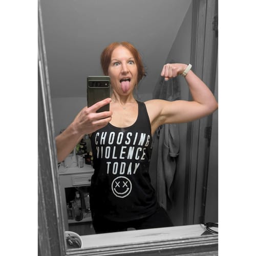 Customer photo review of Ladies "Choosing Violence Today" Racerback Tank