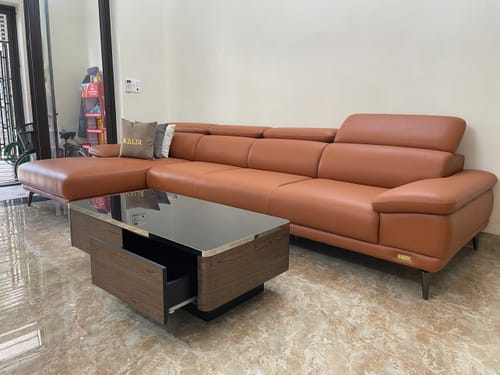 Customer photo review of Bàn trà phủ Veneer màu óc chó kết hợp viền inox 304 - VERITAS