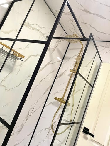 Customer photo review of Premium Carrara White Marble Gloss Shower Wall Panel – 2400 x 1000mm