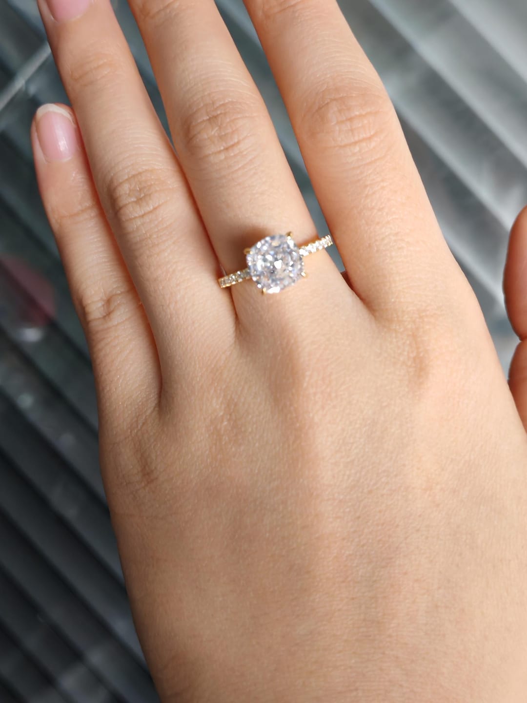 Customer photo review of Louily Classic 2.5Ct Cushion Cut Engagement Ring In Sterling Silver