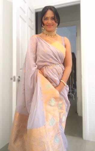 Customer photo review of African Purple Copper Zari Handloom Woven Silk Saree