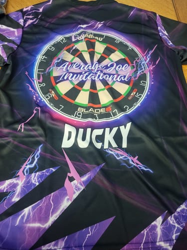 Customer photo review of Maxcorner Lighning Thunder Darts Board Customized Name And Team Name 3D Polo Shirt For Men For Kirk