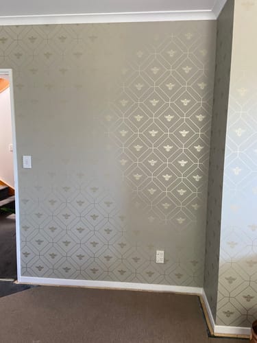 Customer photo review of Honeycomb Bee - Geometric Metallic Wallpaper - Sage Green