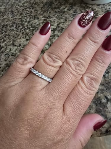 Customer photo review of Pave Moissanite Eternity Wedding Band Ring In Sterling Silver