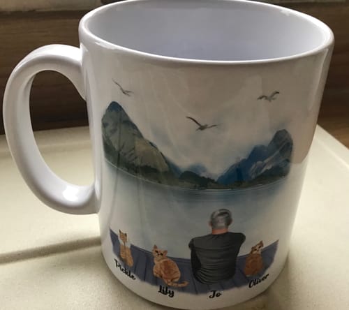 Customer photo review of Man & Cats Mug - Life is better with a cat - Personalised Mug