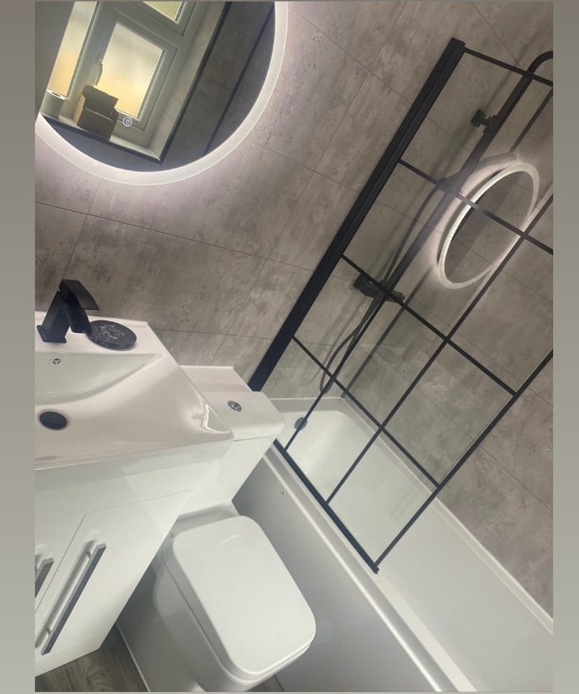 Customer photo review of Premium Grey Concrete Tile Matt Shower Wall Panel – 2600 x 600mm