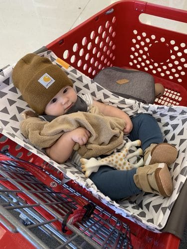 Customer photo review of Baby Shopping Cart Hammock - Triangles