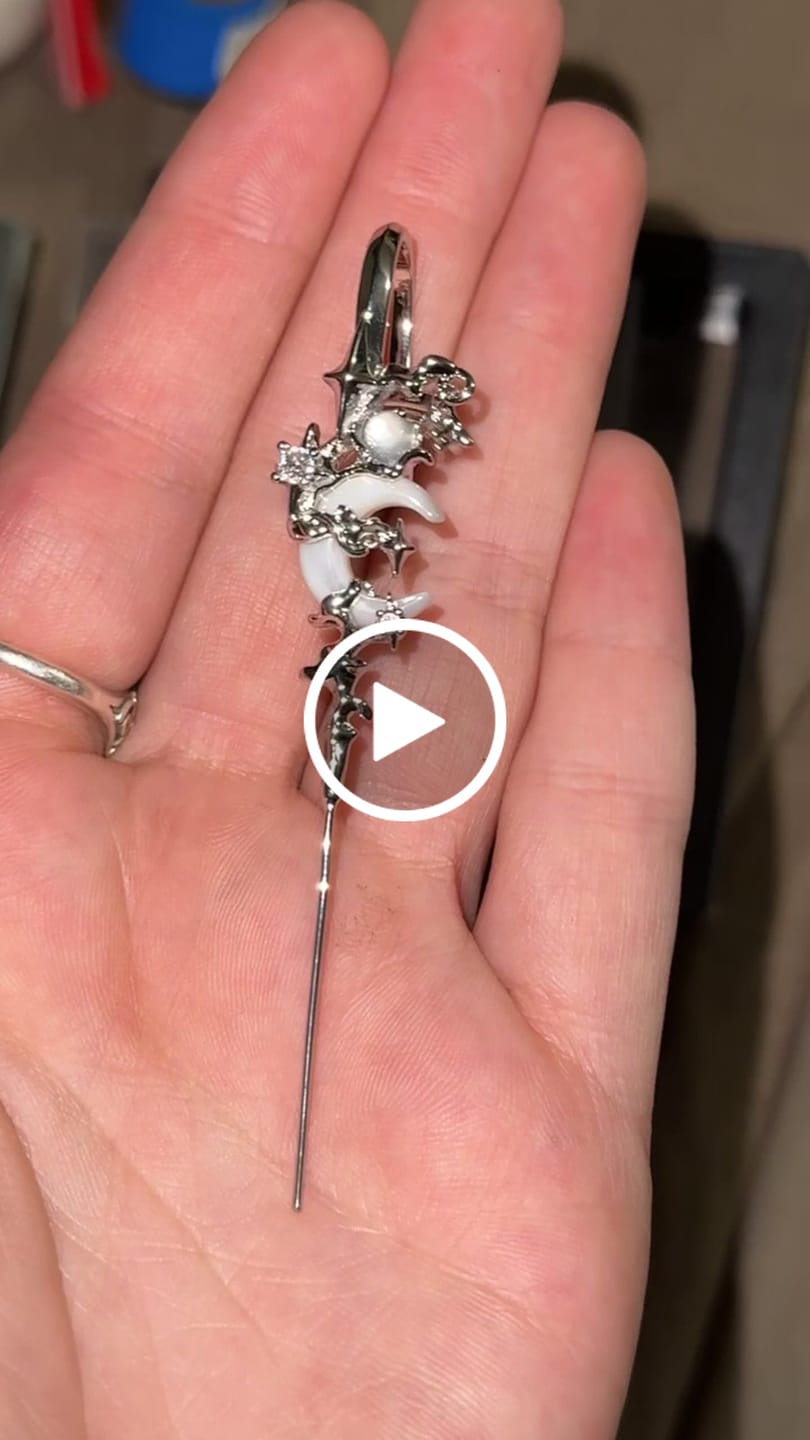 Customer video review of "MYTH OF THE MOON" 925 Sterling Silver Statement Celestial Moon Dangle Needle Piercing Earring