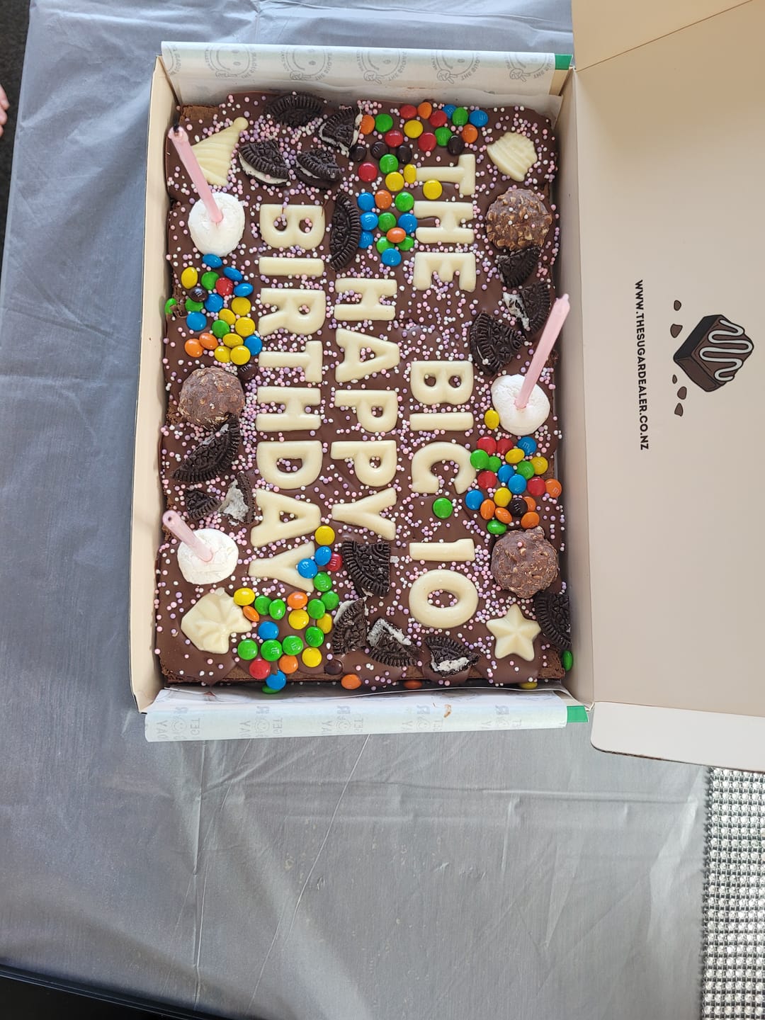 Customer photo review of Mega custom message birthday brownie