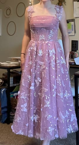 Customer photo review of Corset 3D Butterflies Dusty Pink Midi Dress
