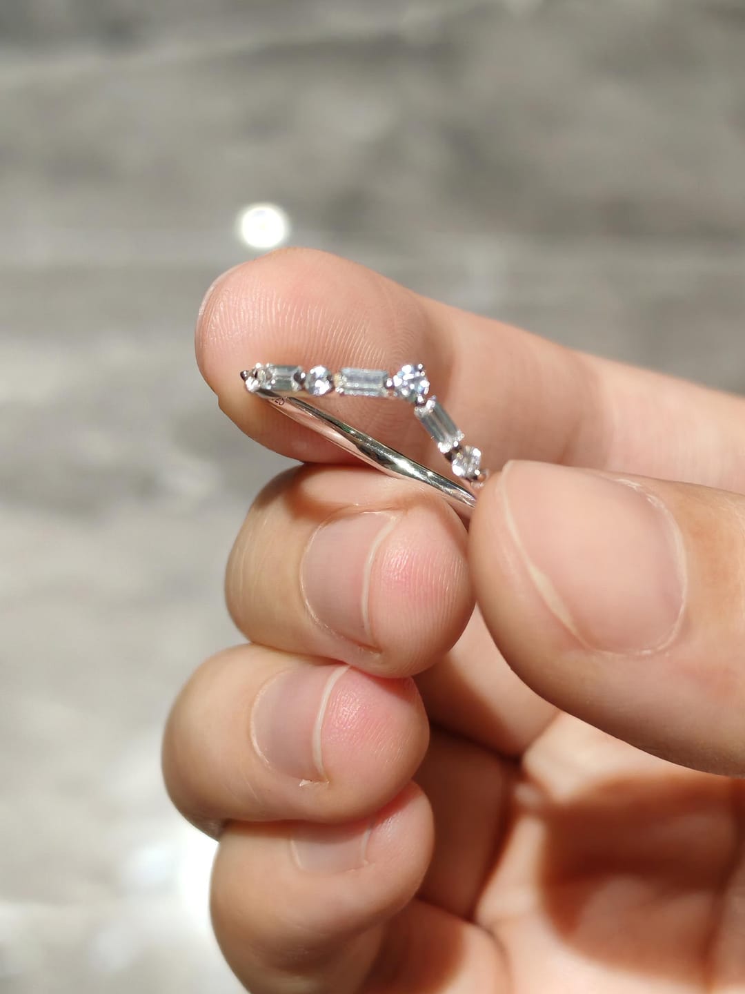 Customer photo review of Louily Exclusive V-shaped Design Half Eternity Wedding Band