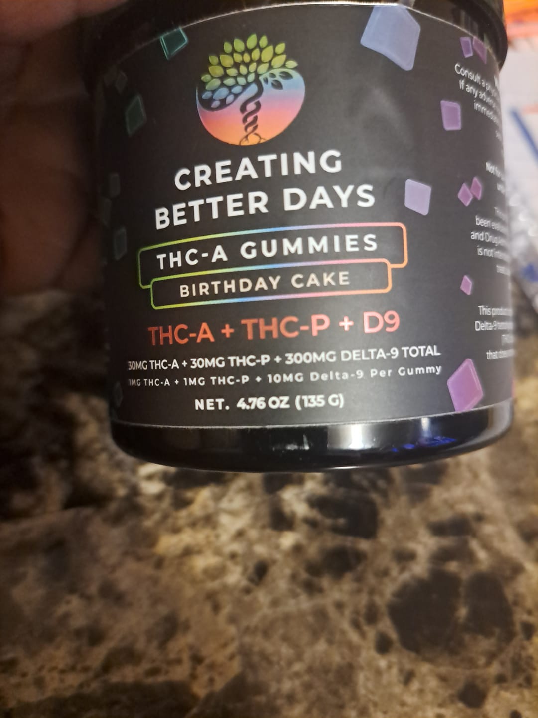 Customer photo review of 360mg THC-A-THC-P-D9 Gummies - Birthday Cake