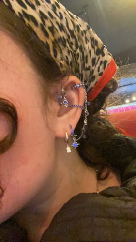 Customer photo review of Millie Silver Blue Chunky Ear Cuff & Droplet Chain