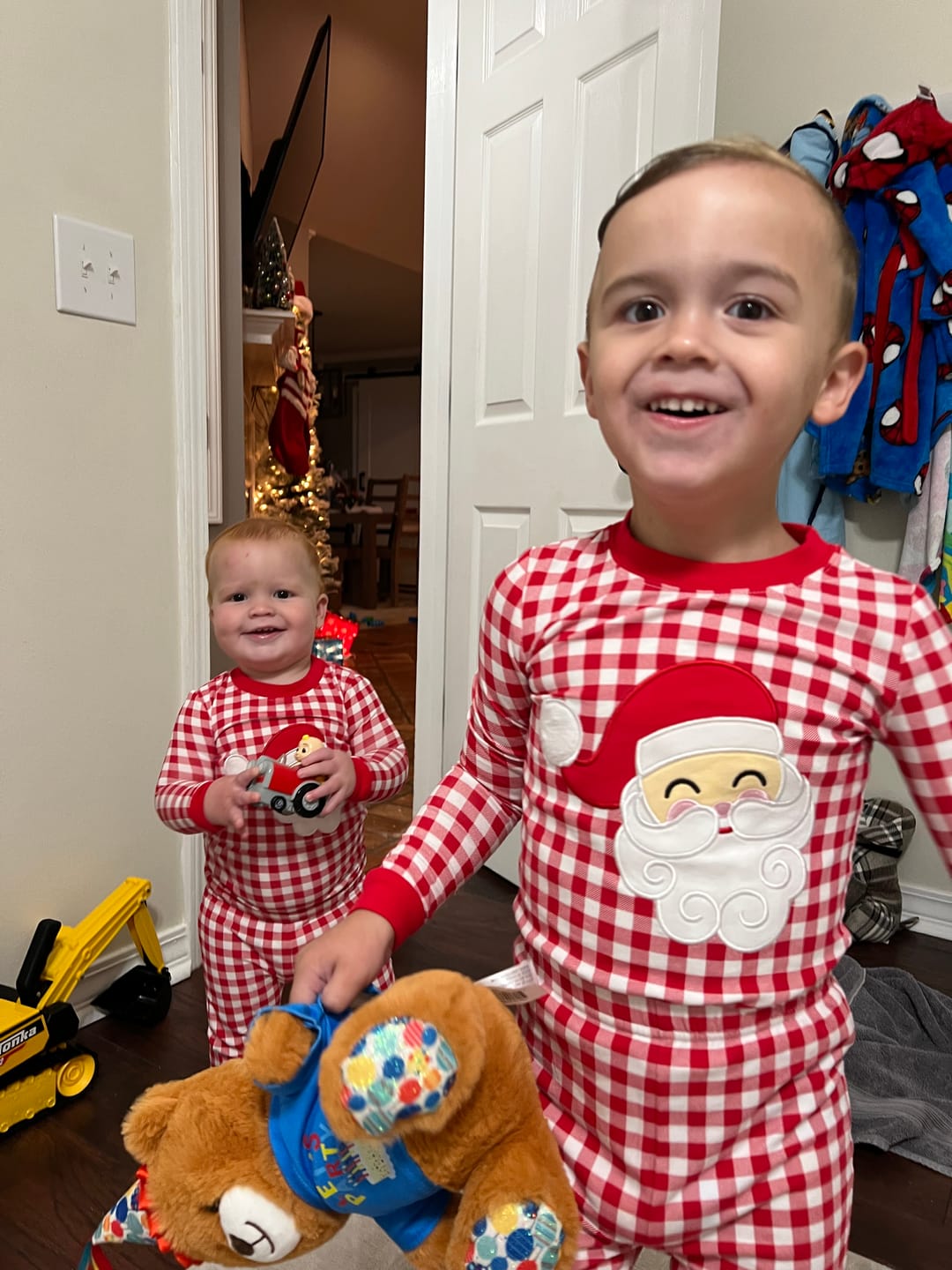 Customer photo review of Happy Santa Red Gingham Pajamas